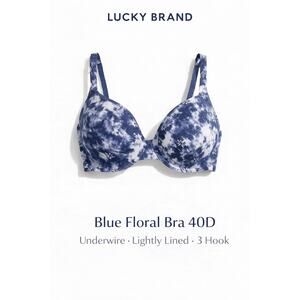 Lucky Brand Blue Floral Bra 40D Underwire Lightly Lined 3 Hook